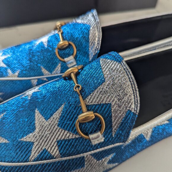 Gucci Jordaan Star Lurex Loafer Blue Glitter Metallic size 38 NEW - Picture 7 of 12